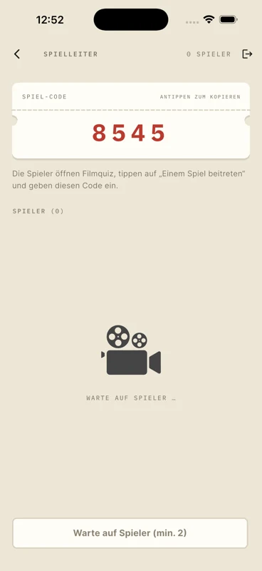 Vierstelliger Spiel-Code für die Mitspieler