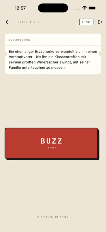 Filmbeschreibung mit Buzzer-Knopf